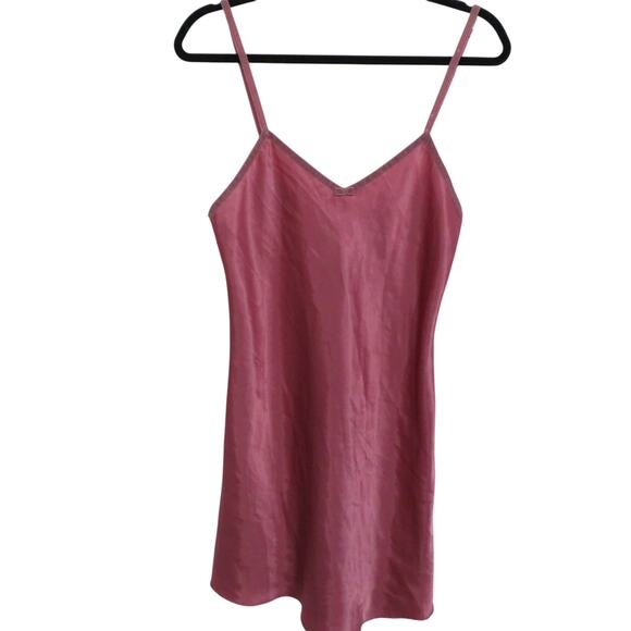 Morgan Taylor Intimates Womens Sz S Pink Mauvy Satin Slip Dress Velvet Trim - Picture 1 of 4